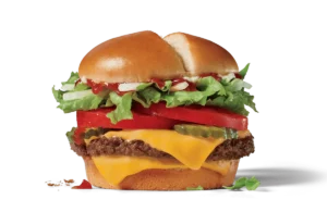 Jumbo Jack cheeseburger with lettuce, tomato and cheese