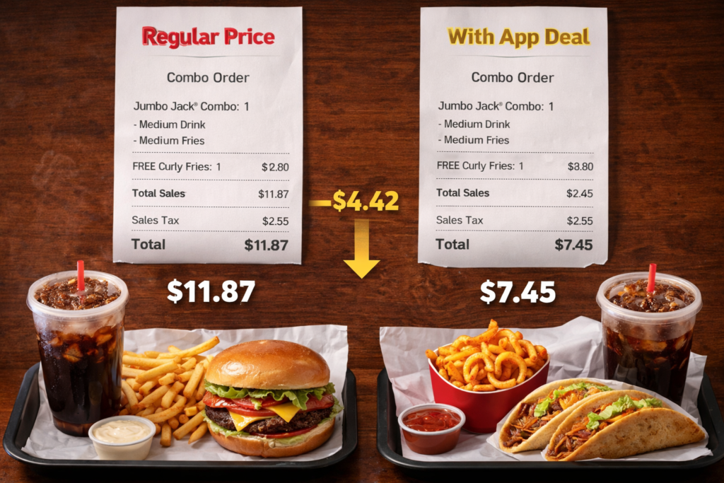 Jack in the Box Coupons and Deals (2026) savings example using mobile app deals on combo meals and sides